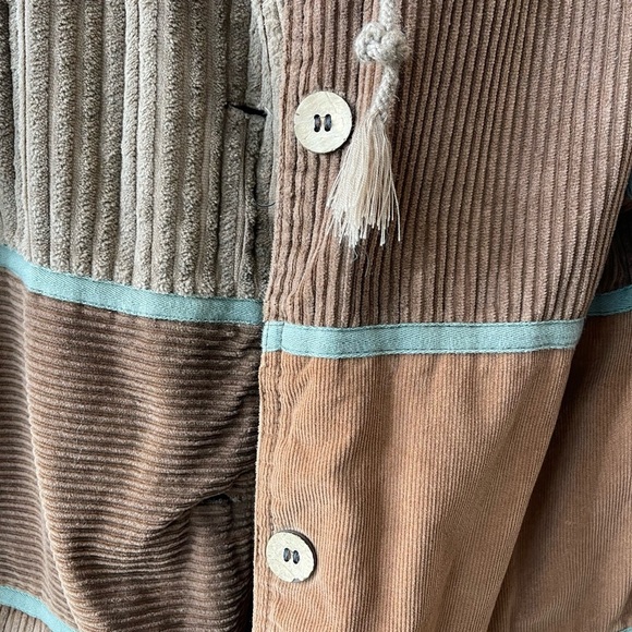 Retro Corduroy Mixed Media Earth Girl Patchwork Trench Coat Cropped Sleeve Small - Picture 14 of 14